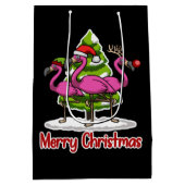 かわいいクリスマスサンタフラミンゴクリスマスプレゼント ミディアムペーパーバッグ (裏面)