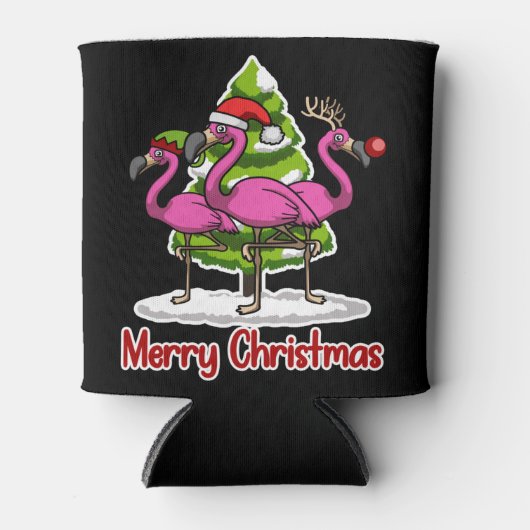 かわいいクリスマスサンタフラミンゴクリスマスプレゼント 缶クーラー (正面)