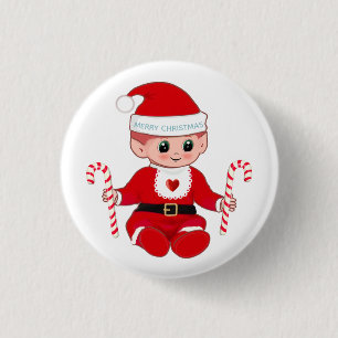 かわいいクリスマスサンタベイビーとキャンディケイン 缶バッジ