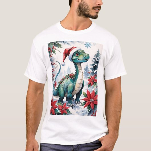 かわいいクリスマスサンタベイビーT-Rex Tシャツ (正面)