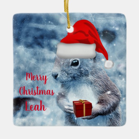 かわいいクリスマスサンタリス セラミックオーナメント (正面)