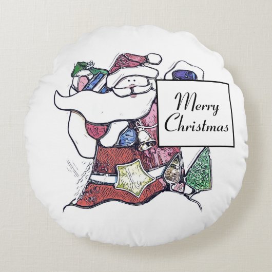 かわいいクリスマスサンタ枕丸い枕 ラウンドクッション (正面)