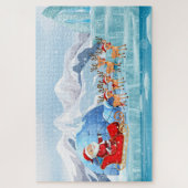 かわいいクリスマスサンタ、そりとトナカイ ジグソーパズル (縦)