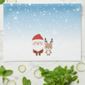 かわいいクリスマスサンタ&トナカイ キッチンタオル (折り畳み)