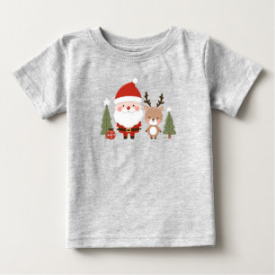 かわいいクリスマスサンタ&トナカイ ベビーTシャツ