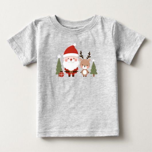 かわいいクリスマスサンタ&トナカイ ベビーTシャツ (正面)