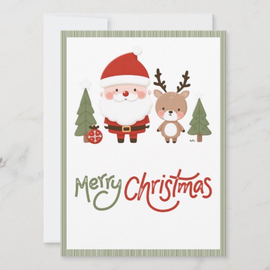かわいいクリスマスサンタ&トナカイ 招待状 (正面)