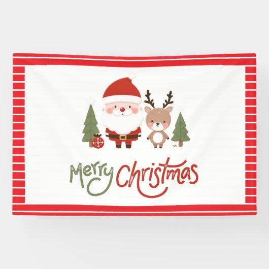 かわいいクリスマスサンタ&トナカイ 横断幕 (横)