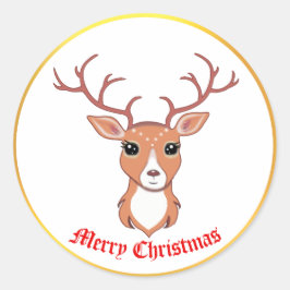 かわいいクリスマスシカステッカー ラウンドシール