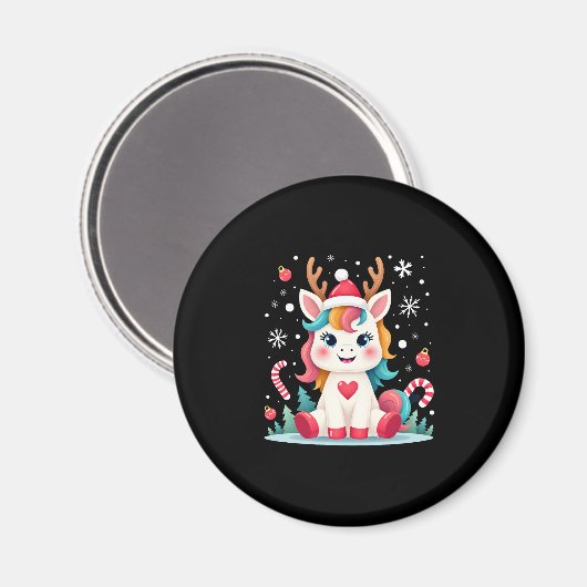 かわいいクリスマスシャツ 女の子 女性 クリスマス ユニコーン 鹿 マグネット (正面/裏面)