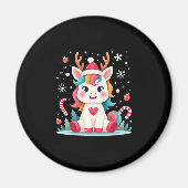 かわいいクリスマスシャツ 女の子 女性 クリスマス ユニコーン 鹿 マグネット (正面)