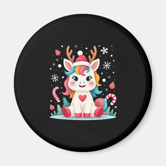 かわいいクリスマスシャツ 女の子 女性 クリスマス ユニコーン 鹿 マグネット (正面)