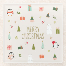 かわいいクリスマスシンボル ガラスコースター