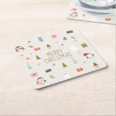 かわいいクリスマスシンボル スクエアペーパーコースター (アングル)