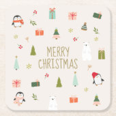 かわいいクリスマスシンボル スクエアペーパーコースター (正面)