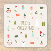 かわいいクリスマスシンボル スクエアペーパーコースター