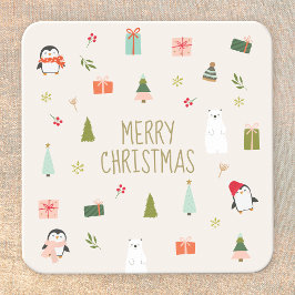 かわいいクリスマスシンボル スクエアペーパーコースター