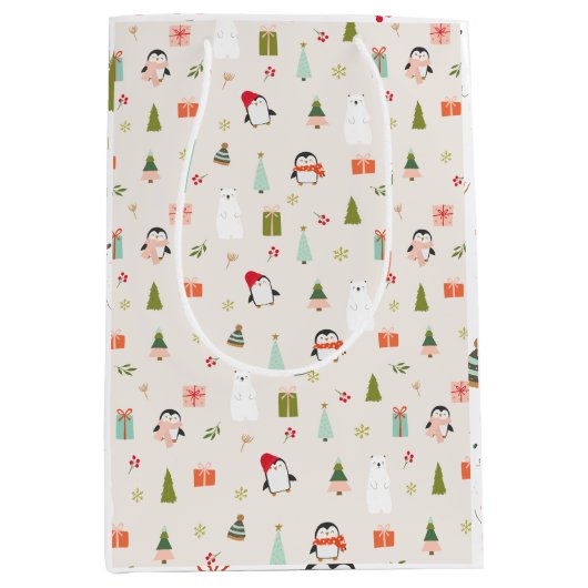 かわいいクリスマスシンボル ミディアムペーパーバッグ (正面)