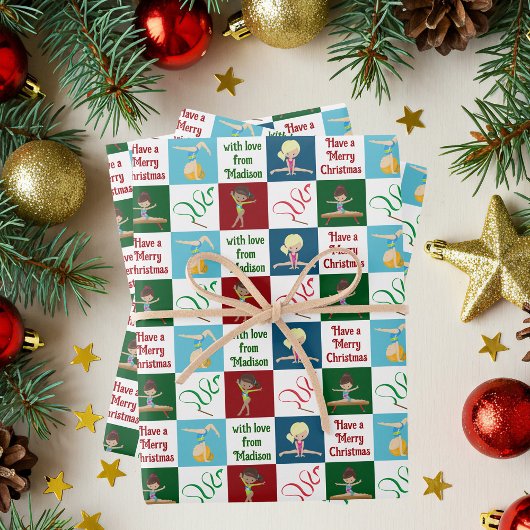かわいいクリスマスジムナスティックガールズパーソナライズド ラッピングペーパーシート