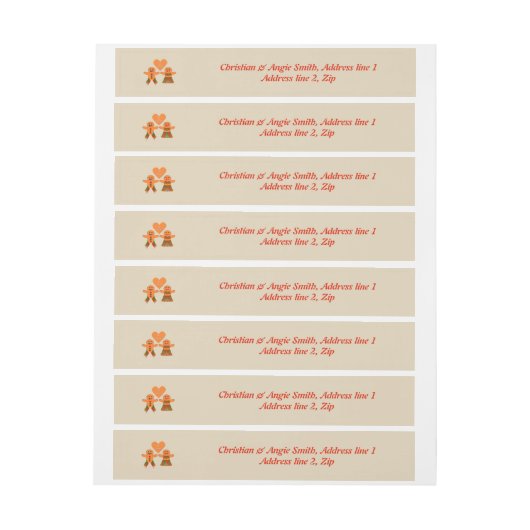 かわいいクリスマスジンジャーブレッドカスタムカップル ラップアラウンド宛名ラベル (シート)