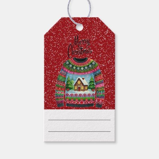 かわいいクリスマスジンジャーブレッドハウス醜いクリスマスセーター ギフトタグ (正面)