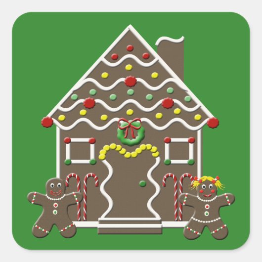 かわいいクリスマスジンジャーブレッドハウス スクエアシール (正面)