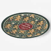 かわいいクリスマスジンジャーブレッドマン深いグリーンプレート ペーパープレート (アングル)