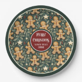 かわいいクリスマスジンジャーブレッドマン深いグリーンプレート ペーパープレート (正面)