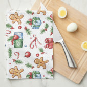 かわいいクリスマスジンジャーブレッドマン キッチンタオル (四つ折り)