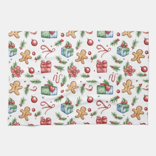 かわいいクリスマスジンジャーブレッドマン キッチンタオル (横)