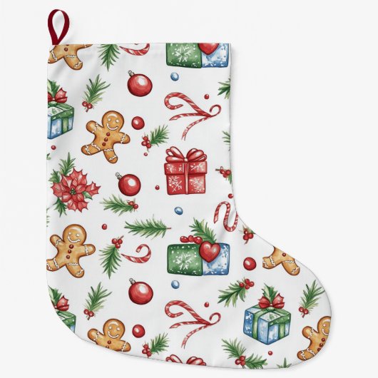 かわいいクリスマスジンジャーブレッドマン ラージクリスマスストッキング (正面)