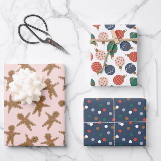 かわいいクリスマスジンジャーブレッド&オーナメント柄 ラッピングペーパーシート (正面)