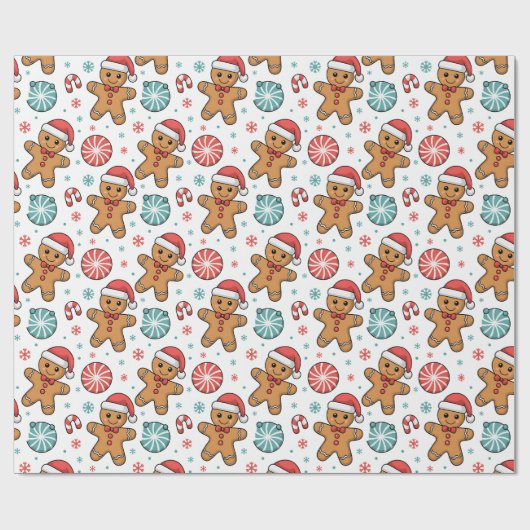 かわいいクリスマスジンジャーブレッド ラッピングペーパー (フラット)