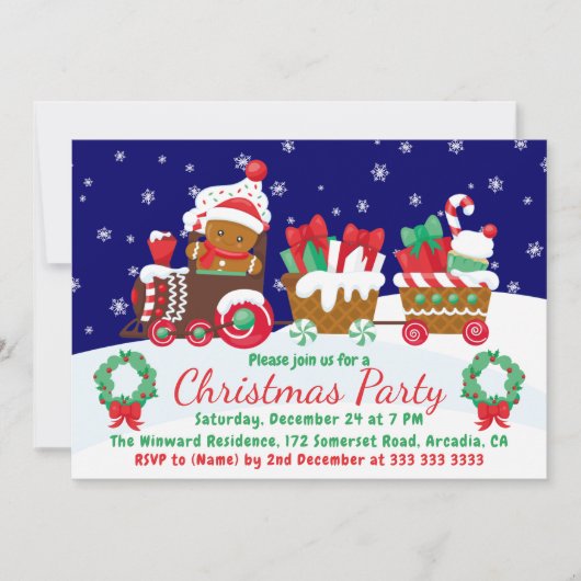 かわいいクリスマスジンジャーブレッド 招待状 (正面)