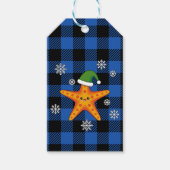 かわいいクリスマススタフィッシュオンブルーバッファローパターン ギフトタグ (正面)