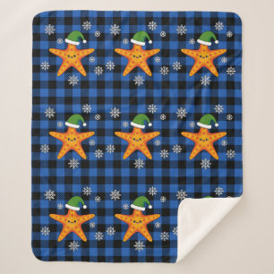 かわいいクリスマススタフィッシュオンブルーバッファローパターン シェルパブランケット