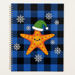 かわいいクリスマススタフィッシュオンブルーバッファローパターン プランナー手帳