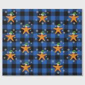 かわいいクリスマススタフィッシュオンブルーバッファローパターン ラッピングペーパー (フラット)