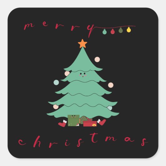 かわいいクリスマスステッカー スクエアシール (正面)