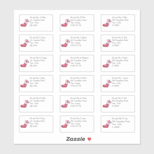 かわいいクリスマスストッキングの個人名と住所 シール (シート)