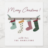 かわいいクリスマスストッキングクラシックラウンドステッカー ワインラベル (シングルラベル)