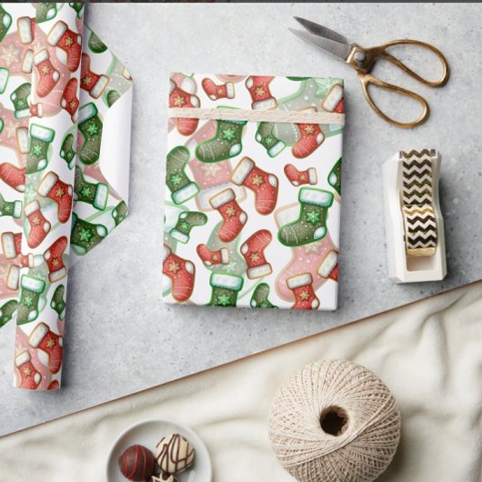 かわいいクリスマスストッキング ラッピングペーパー