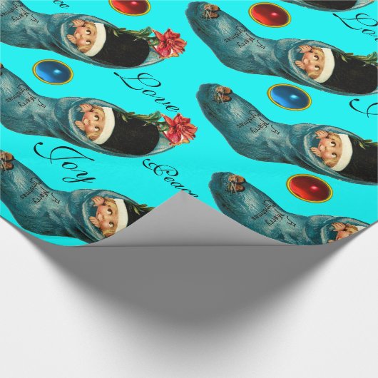 かわいいクリスマスストッキング、小さな子供のターコイズ ラッピングペーパー (角)