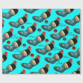 かわいいクリスマスストッキング、小さな子供のターコイズ ラッピングペーパー (フラット)