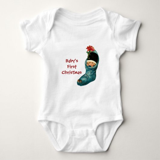 かわいいクリスマスストッキング，小さな子供，ピンクブルー ベビーボディスーツ (正面)