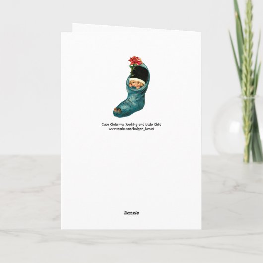 かわいいクリスマスストッキング、小さな子供、ミストレトウ シーズンカード (裏面)