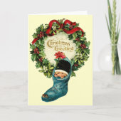 かわいいクリスマスストッキング、小さな子供、ミストレトウ シーズンカード (正面)