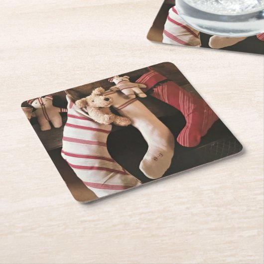 かわいいクリスマスストッキング* COASTER スクエアペーパーコースター (アングル)