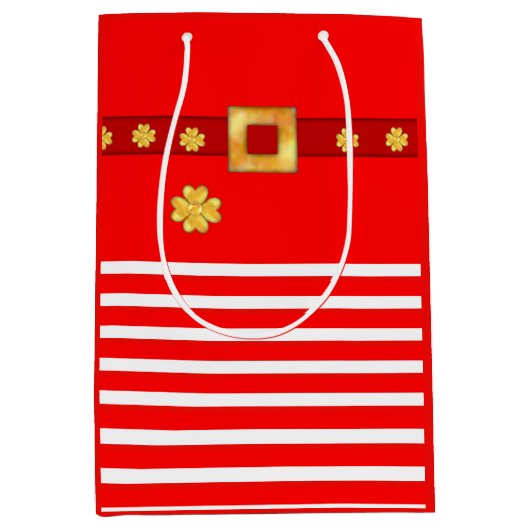 かわいいクリスマスストライプの抱き枕 ミディアムペーパーバッグ (正面)