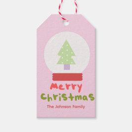 かわいいクリスマススノーグローブピンクのファミリーギフトラベル ギフトタグ